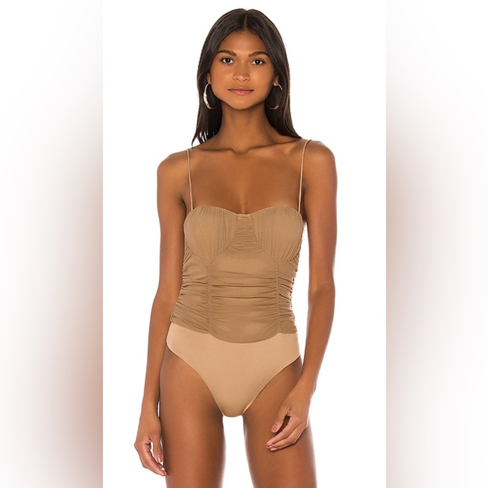 Lovers + Friends Tan Ruched Bustier Top